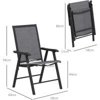 2 Sillas Camping Plegables Sillas Plegables Jardín Exterior Acolchadas en Malla con Marco Acero y Reposabrazos Carga 110 kg para Terraza Playa 58x64x94 cm Gris Oscuro - details 2