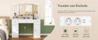 Tocador de Maquillaje Moderno con LED 10, Espejos Plegables y Cajones Ideal para Mujer, Dormitorio, Blanco - details 1