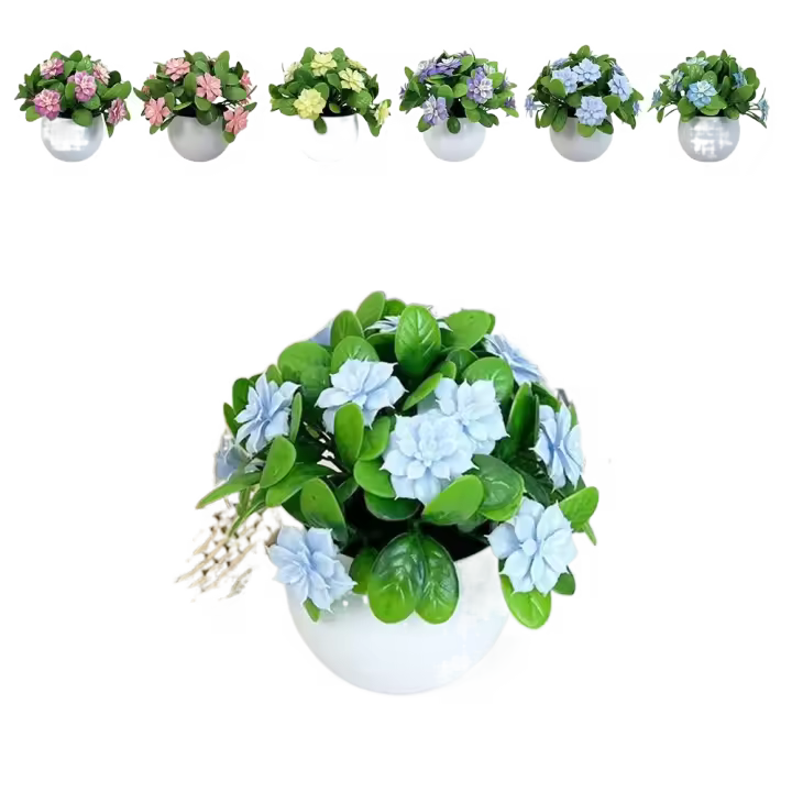 Begonia Multicolor, flor Artificial, adorno de bonsái, maceta blanca, flor de imitación en maceta de plástico que no se decolora - 1