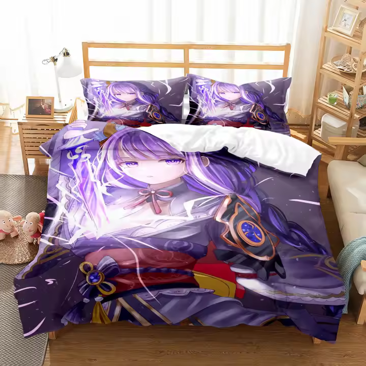 Juego de Almohadas Genshin Impact Raiden Shogun Set de 3 Piezas de Dibujos Animados - 1