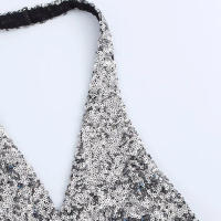 TRAFZA-Tops plateados sin mangas con cuello en V para mujer, camisetas sin mangas con decoración de lentejuelas y Espalda descubierta, Top corto de verano para mujer - details 4