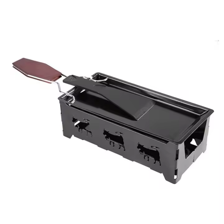 Bandeja antiadherente para hornear queso Raclette portátil, juego de estufa, herramienta para asar Cocina casera con mango de madera, estufa de queso - 1