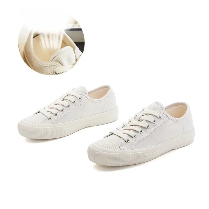 Zapatos de lona con almohadilla de piel de cerdo, zapatos individuales casuales de fondo plano para mujer, zapatos pequeños blancos versátiles - 1