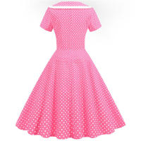 Women summer polka dot party short sleeve sailor collar elegant casual vintage a-line midi dress - details 3