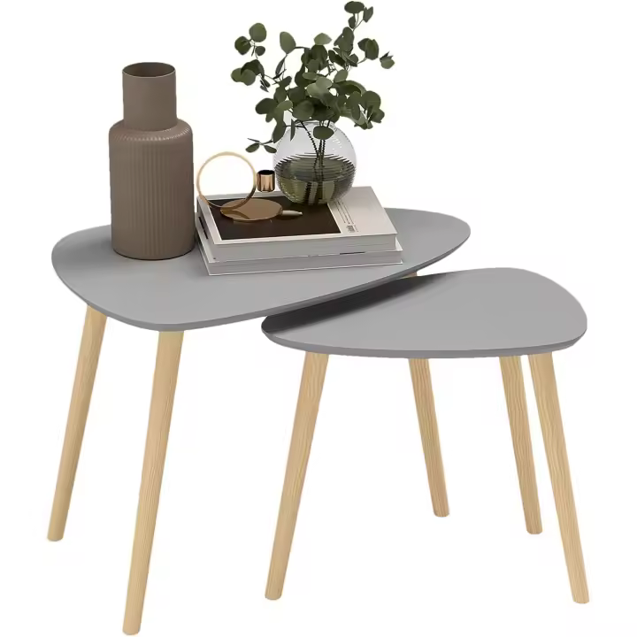 Juego de 2 Mesas Auxiliares con Patas de Madera Mesas Nido Mesas de Café para Salón Dormitorio Oficina 59,5x39,5x45 cm y 44,5x28,5x40 cm Blanco - 1