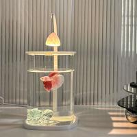 Pecera decorativa de paisaje acrílico de alta transparencia, inastillable con tapa, pecera de pez dorado, luz LED, pecera Betta - details 8