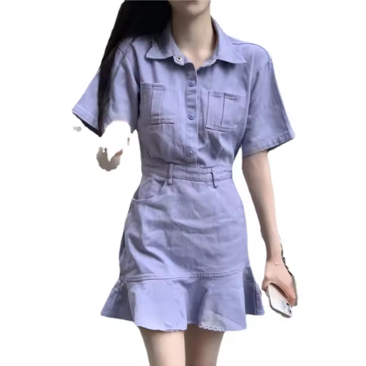 Vestido de mezclilla para mujer Mini vestidos de trompeta de mezclilla - 1