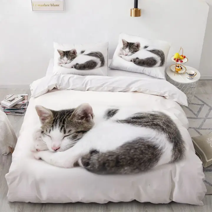 Juego de Ropa de Cama 3D Rojo Funda de Edredón de Poliéster Diseño de Gato para Niños y Niñas - 1