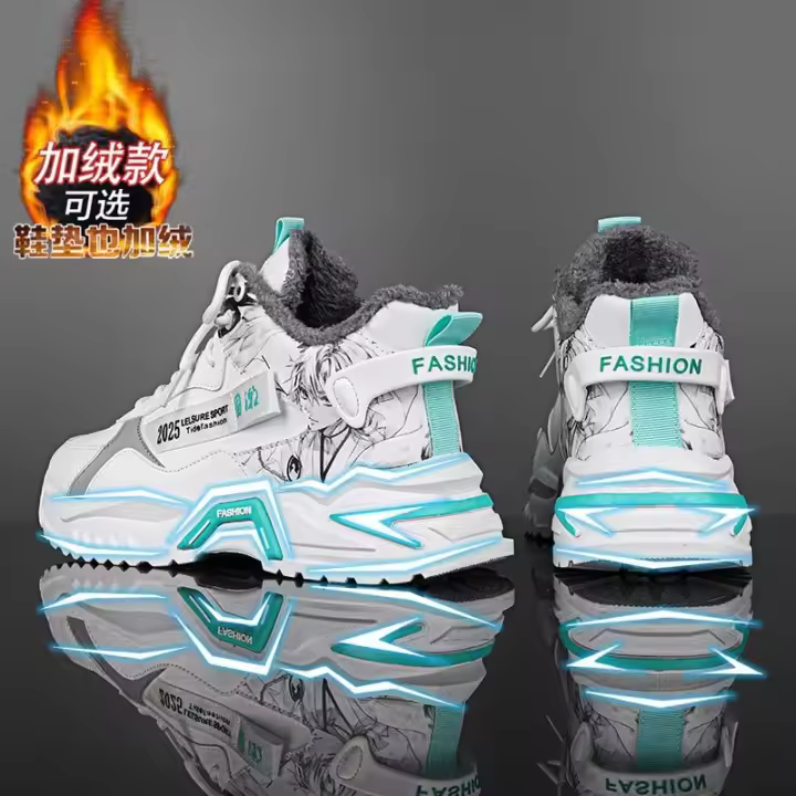 Zapatos de deportes nuevos de invierno para hombre, calzado cálido de moda coreana con forro polar y parte inferior gruesa, zapatos de algodón gruesos para correr para adolescentes, 2024 - 1
