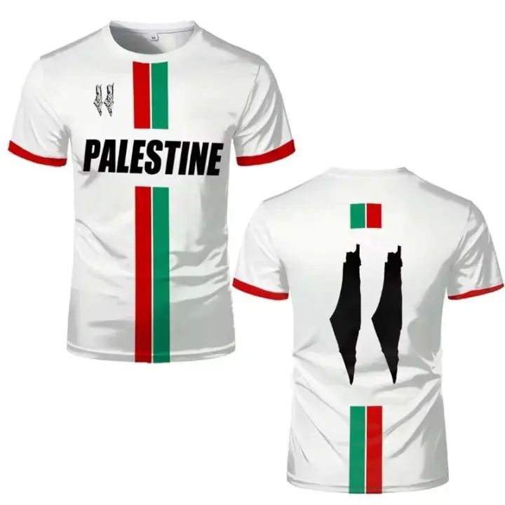 Camisetas de talla grande con estampado 3D de la bandera del fútbol palestino para hombre y mujer, camisetas deportivas informales de manga corta transpirables de secado rápido - 1