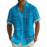 Camisa informal para hombre, moda de playa, rayas, manga corta, camisa transpirable de un solo pecho, ropa de calle de verano de gran tamaño, camisas para hombre - details 0