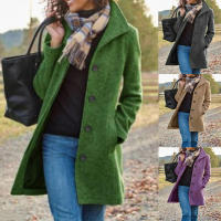 Abrigo retro medio y largo para mujer, abrigo de lana, color sólido, Nueva - details 1