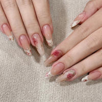 24pcs/set Uñas Postizas Largas Medias Falsas De Cuadrado Ballet Con Flores Y Mariposa Azul Verde Para La Temporada De Primavera Y Verano - details 33