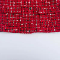 TRAFZA-Conjunto de 2 piezas para mujer, chaqueta con textura roja, solapa de bolsillo de botonadura única, abrigo y culotte con cremallera lateral de cintura alta - details 10