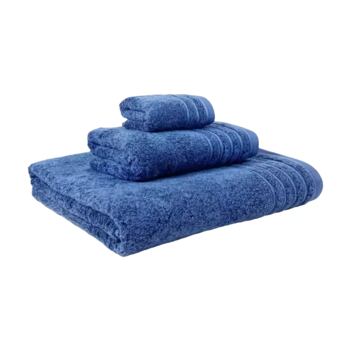 Juego de 3 Toallas Azul de Algodón 100% de 500 Grs/m2 para Baño con Efecto Piedra - 1