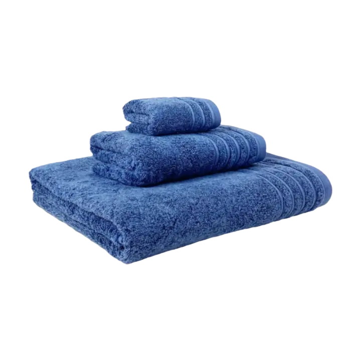 Juego de 3 Toallas Azul de Algodón 100% de 500 Grs/m2 para Baño con Efecto Piedra - 1