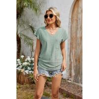 BUNO-2025 Camisetas para mujer de manga larga de algodón para mujer, camisetas con manga casquillo y cuello en V, camiseta informal holgada de manga larga de algodón para mujer - details 4