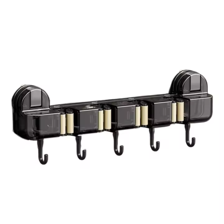 Abrazadera de fregona con ventosa de plástico, soporte para fregona montado en la pared, sin perforación, reutilizable, colgador de palo de escoba de 4 posiciones para Baño - 1