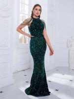 Vestido de noche sin hombros con cuentas y lentejuelas, vestido de fiesta con cuello redondo, cansado, largo hasta el suelo - details 2