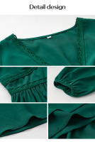 Vestido largo elegante de color sólido con cuello en V para otoño e invierno - details 28