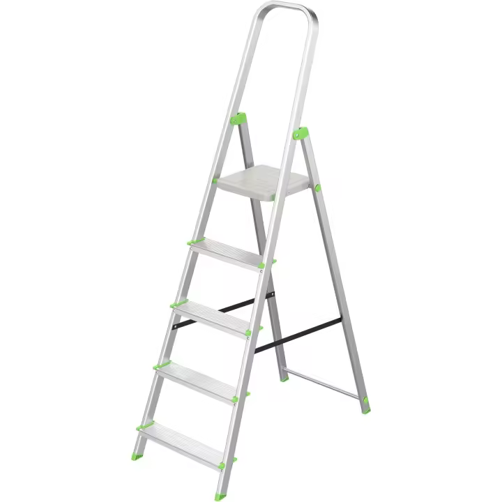 Escalera de Tijera Plegable, Marca Española. Escalera de aluminio, 5 peldaños, con gancho de pared, multiusos, antideslizante, ligera y resistente, escalera doméstica, fácil transporte - 1