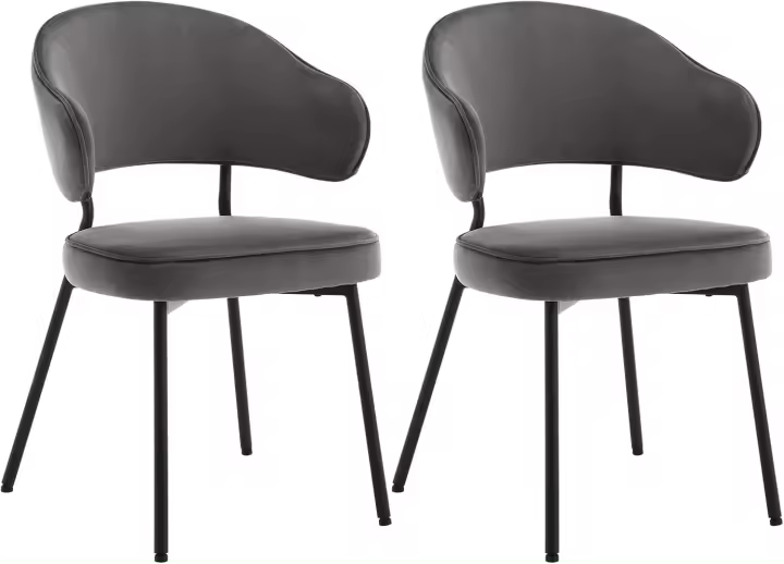 2X Sillas de Comedor Sillas de Cocina Tapizada en Terciopelo Suave Sillas Ergonómicas con Respaldo y Brazos para Salón y Dormitorio Patas de Metal, Gris Oscuro, BH389dgr-2 - 1