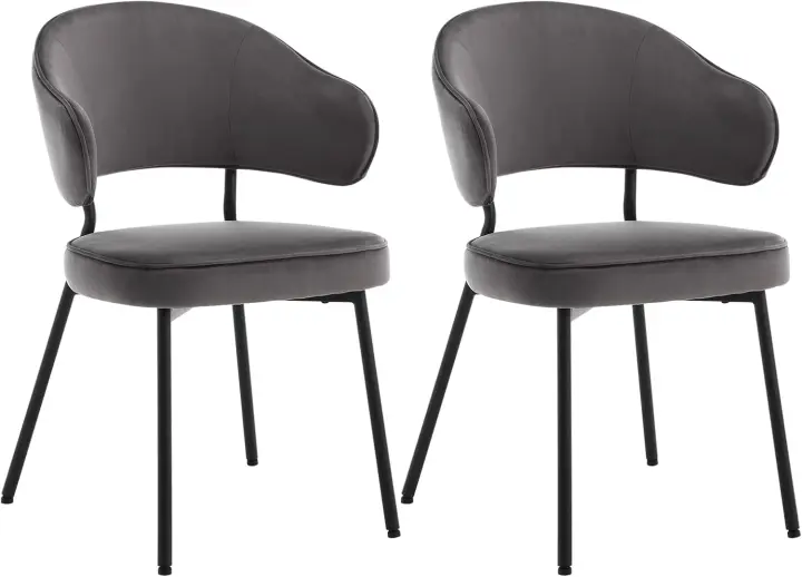 2X Sillas de Comedor Sillas de Cocina Tapizada en Terciopelo Suave Sillas Ergonómicas con Respaldo y Brazos para Salón y Dormitorio Patas de Metal, Gris Oscuro, BH389dgr-2 - 1