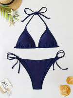 Conjunto de Bikini Tanga de Naval Azul Estilo de Baño Sexy para Mujeres - details 1