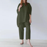 Traje deportivo holgado de manga Irregular para primavera y otoño, talla grande, moda de ocio, Color sólido - details 4