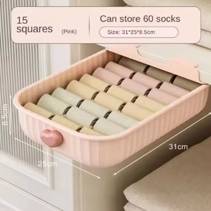 Caja de almacenamiento de ropa interior con 10/15 rejillas, organizador de calcetines de gran capacidad para colgar en la pared, cajón de almacenamiento de gabinete de plástico para ahorro de espacio - 1
