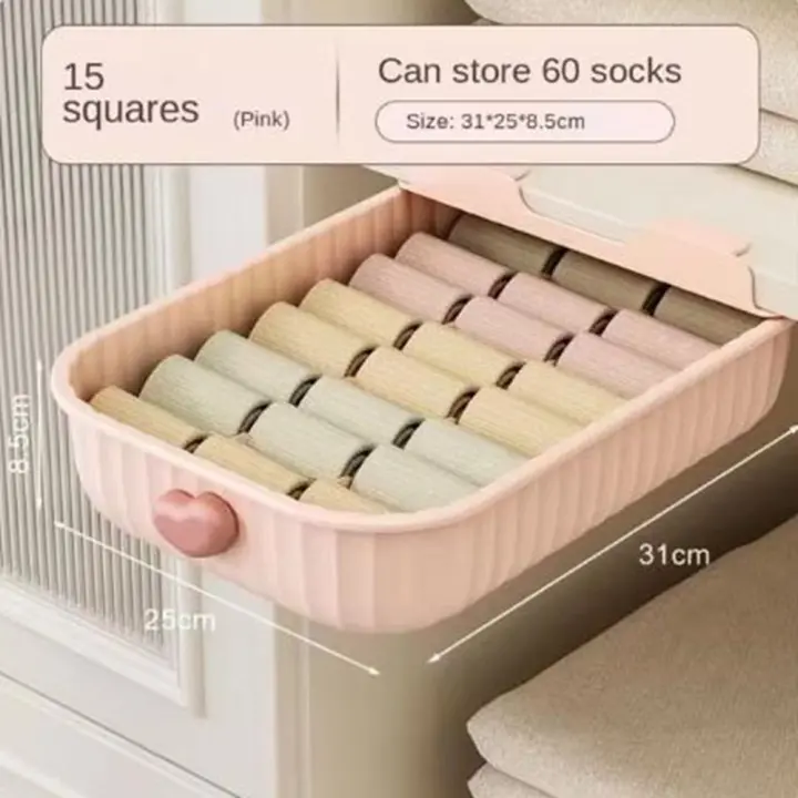 Caja de almacenamiento de ropa interior con 10/15 rejillas, organizador de calcetines de gran capacidad para colgar en la pared, cajón de almacenamiento de gabinete de plástico para ahorro de espacio - 1