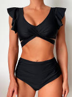 Bikini de cintura alta para mujer, traje de baño con volantes y cordones, conjunto de Bikini Sexy con Tanga, ropa de playa de verano - details 1