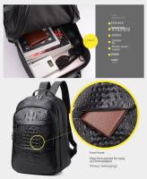 Mochila casual para hombres, mochila de cuero de moda, bolso de computadora de 15,6 pulgadas con patrón de cocodrilo, mochila de viaje - details 6