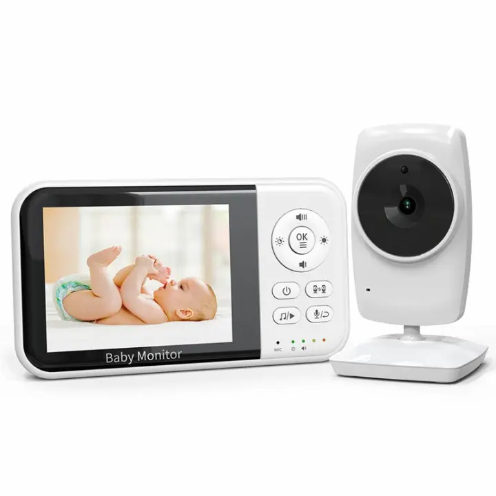 Vigilabebés HD + Pantalla de 3,2 pulgadas - Audio bidireccional - Nana automática - Indicador de temperatura con visión nocturna - 1