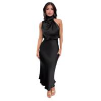 Vestido De Satén De Color Sólido De Europa Y América, Sin Mangas, Elegante, Temperamento Ligero, De Gala, Primavera Y Verano - details 3