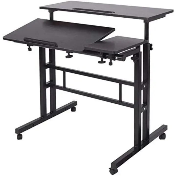 Mesa de Ordenador Portatil Mesa Auxiliar con Ruedas, Altura Ajustable, Mesa Escritorio de la Computadora Estación de Trabajo para Hogar Oficina, 80 * 60 * 67-115cm, Negro - 1