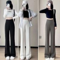 Pantalones de pierna ancha para mujer, pantalón negro de cintura alta de estilo coreano, pantalones de traje grises holgados a la moda para oficina, ropa de calle - details 12