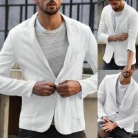 Blazer Delgado de Algodón y Lino para Hombres Color Sólido, Manga Larga, Bolsillos, Ligero para el Verano, Chaqueta Casual de Negocios - details 15