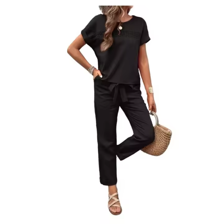 Conjuntos de verano de 2 piezas para mujer, Tops de manga raglán con pantalones, Verde S - 1