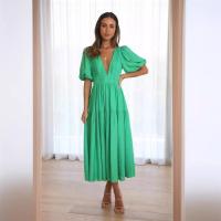 Vestido de verano con cuello en V para mujer, vestidos casuales de manga corta - details 4