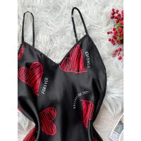 Camisón de Sateén con Estampado de Labios Rojos Pijama para Mujer con Cuello en V y Espalda Descubierta Minivestido para Dormir - details 7