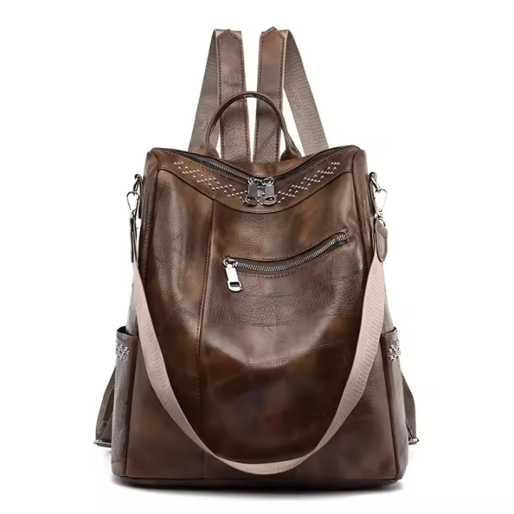 Mochila Vertical de Pu para mujer, bolso cruzado de viaje de gran capacidad, tendencia informal - 1