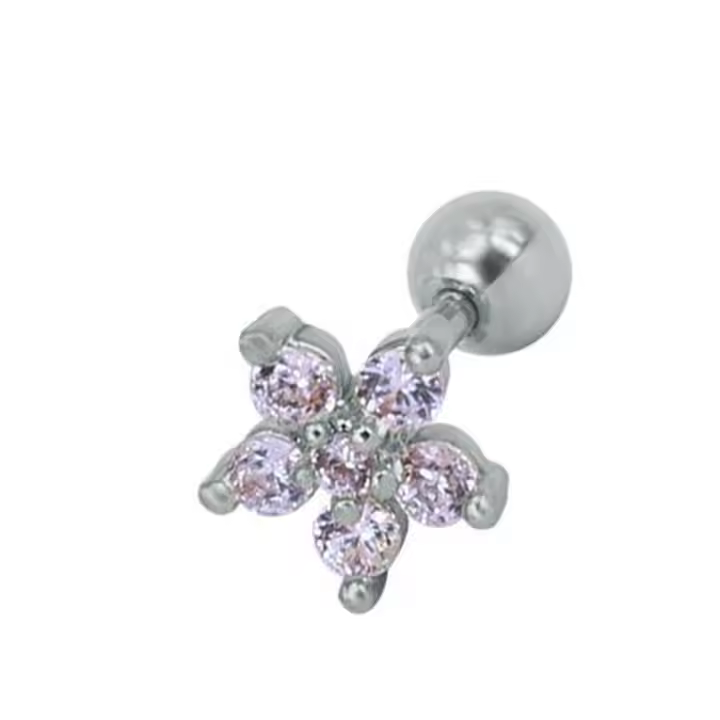 Pendiente de tuerca con forma de flor clásica para mujer, piercing para oreja, parte superior, labret, joyería para el cuerpo, 1,2x6mm, color plateado, 2 uds. - 1