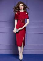 Fei Mengyi rojo verano estilo francés industria pesada lentejuelas pegatina temperamento falda dividida vestido 49735 - details 2