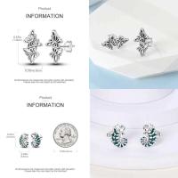 Pendientes colgantes de trébol de la suerte para mujer, plata pura, piedra Original, circón, herradura, verde de cuatro hojas, joyería de fiesta - details 10