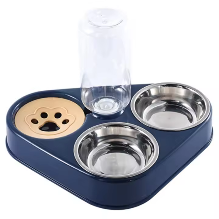Cuenco de Tres Tazones para Mascotas Tazón de Arroz para Gatos Tazón de Comida Automático Antivuelo - 1