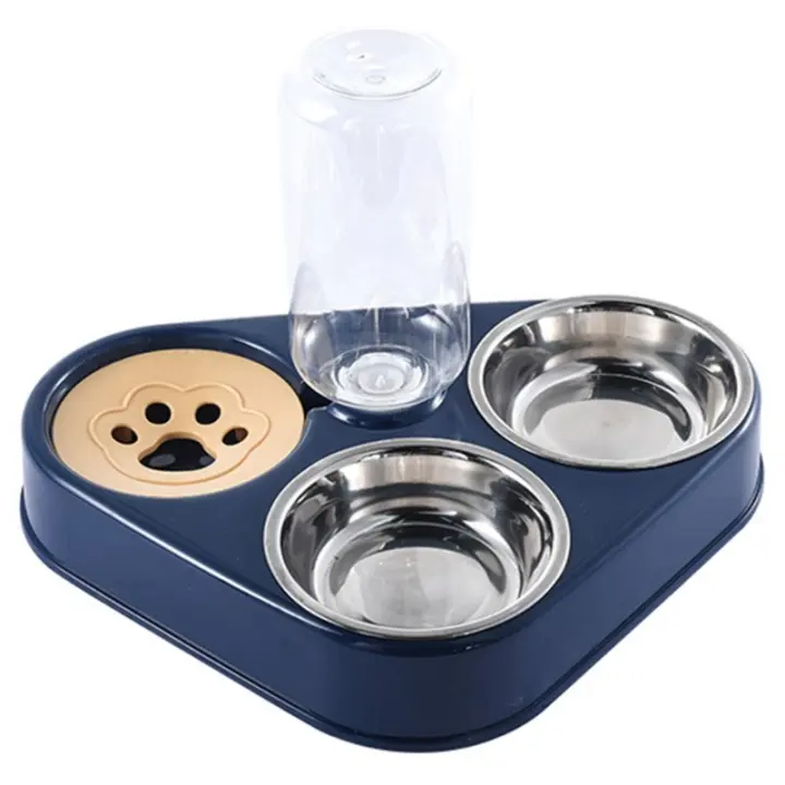 Cuenco de Tres Tazones para Mascotas Tazón de Arroz para Gatos Tazón de Comida Automático Antivuelo - 1
