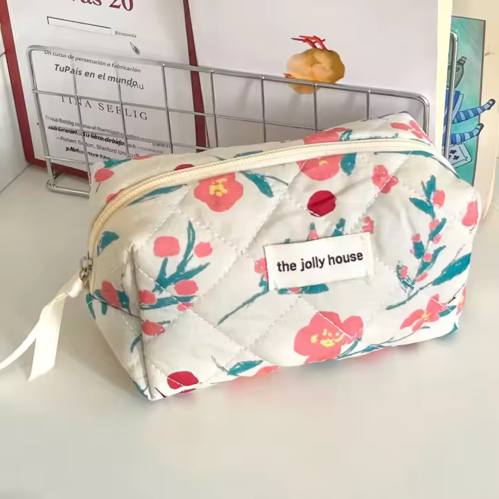 Set de 1 pieza bolso de maquillaje rosa con estampado de flores organizador de viaje premium bolso de cosméticos bolsa de hidratantes bolsa de toallas - 1