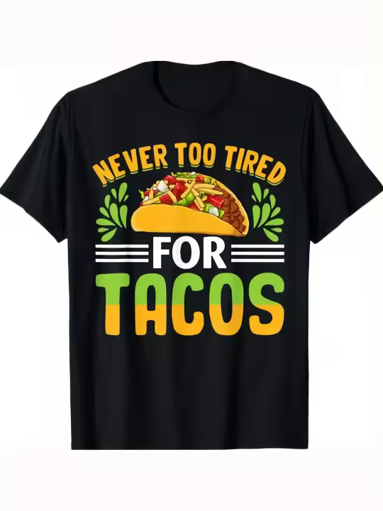 Camiseta Never Too Tired For Tacos, regalo para papá, manga corta con cuello redondo suave y cómoda, 230g - 1