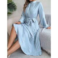 Vestido pequeño de manga larga plisado con cuello alto para mujer, ropa elegante, - details 6